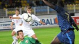 France's Paul-Georges Ntep De Madiba tries to beat Belarus goalkeeper Vladislav Vasilyuchek