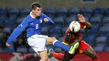 Italy's Federico Viviani battles for the ball in Genk