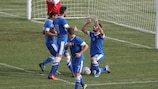 Greece's Giannis Potouridis (right) celebrates scoring in Malta
