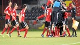 Albania celebrate after clinching their first victory in Group 4