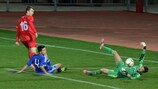 Ион Урсу забивает второй мяч в ворота Сан-Марино