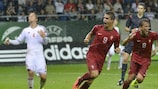 Portugal's André Silva celebrates scoring one of his four goals against Hungary