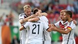 Jonas Hofmann (No21) is mobbed after scoring the second goal for Germany