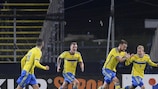 Oscar Lewicki (right) celebrates scoring Sweden's crucial fourth against France in the play-offs