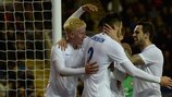 L'Angleterre célèbre un but à l'occasion d'une victoire 3-1 contre le Portugal