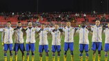 The Sweden team line up for their March friendly in Serbia, a 1-0 win against fellow finalists