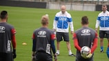 Czech Republic coach Jakub Dovalil on the training pitch with his U21 players in Prague