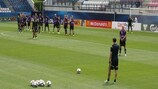 Sweden players training at the Ander Stadium ahead of their meeting with Italy