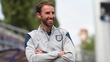 Gareth Southgate looks relaxed during England's pre-match training session in Olomouc