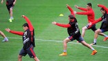 Serbia players are put through their paces at the Letná Stadium on Monday