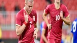 Ognjen Ožegović fête son but pour la Serbie face à Andorre
