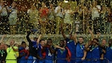 France lift the trophy in Sinsheim, Germany