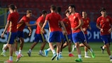 Les Espagnols à l'entraînement avant leur demi-finale contre l'Italie