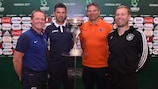 The Group B coaches, left to right: Keith Downing (England), Angel Stoykov (Bulgaria), Maarten Stekelenburg (Netherlands) and Frank Kramer (Germany)