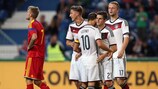 Jonas Hofmann (second right) after scoring Germany's eighth goal against Romania in September 2014