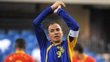 Ukraine captain Valeriy Zamyatin takes the plaudits after opening the scoring