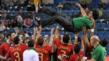 Orlando Duarte festejou com os seus jogadores no final da partida ante o Azerbaijão