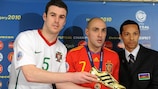 Joel Queirós, Javi Rodríguez and Biro Jade with the adidas Golden Boot award, which they shared with Saad Assis