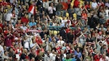 Benfica fans celebrate their side reaching the UEFA Futsal Cup final