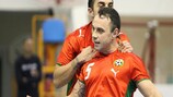 Boycho Marev celebrates one of his three goals for Bulgaria against Lithuania