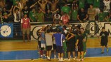 Omonia celebrate beating Erebuni Yerevan 8-2 to finish Group G on nine points.