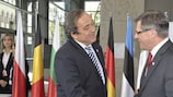 Michel Platini and Adam Giersz, Poland's sports minister, at the meeting of EU sports ministers