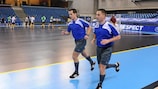 Karel Henych and Gábor Kovács warm up before a UEFA Futsal EURO 2010 game in Hungary