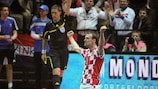 Jakov Grcić milks the acclaim after scoring the winner for Croatia with five minutes left