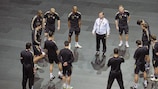 Russia coach Sergei Skorovich delivers instructions to his players in training