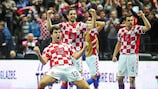 I giocatori della Croazia esultano dopo aver battuto l'Ucraina ai rigori