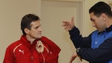 Roberto Menichelli and Mato Stanković in discussion at Arena Zagreb on Friday