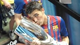 David Villa celebrates 2011 UEFA Super Cup success