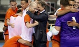 Netherlands coach Marcel Loosveld joins in the celebrations
