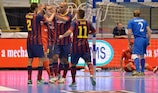 Barcelona celebrate after scoring against Lokomotiv