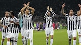 Juventus players celebrate reaching the last eight