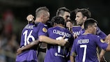 Fiorentina players celebrate against Guingamp