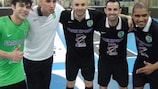 Augusto (centre) celebrates after scoring five goals for Sporting