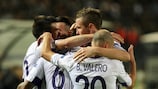 Fiorentina celebrate their winner at PAOK