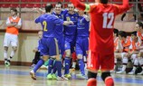 Ukraine celebrate scoring against Denmark