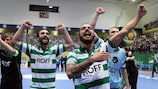 João Matos (No9) leads Sporting's celebrations after beating Inter