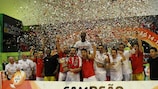 Benfica celebrate after winning the 2014/15 futsal league title