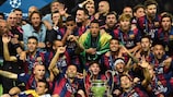 Le Barça fêtant son sacre à Berlin sur la Juventus