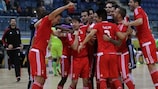 Benfica celebrate their qualification in Bratislava