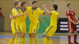 Ukraine celebrate a World Cup main round goal against Hungary in December