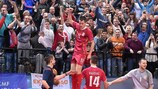 El serbio Miloš Simić celebra su gol en el último segundo ante Ucrania en los cuartos de final
