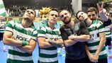 A festa do Sporting CP depois de vencer o seu grupo da ronda de elite da Taça UEFA Futsal