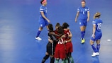 Portugal celebrate scoring against Finland
