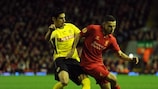 Young Boys' Gonzalo Zárate challenges Liverpool's Oussama Assaidi