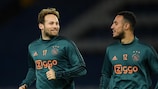 Daley Blind and Noussair Mazraoui having a chat in Ajax's Monday training session