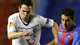 Hannover's Manuel Schmiedebach (left) vies for possession with Ángel of Levante